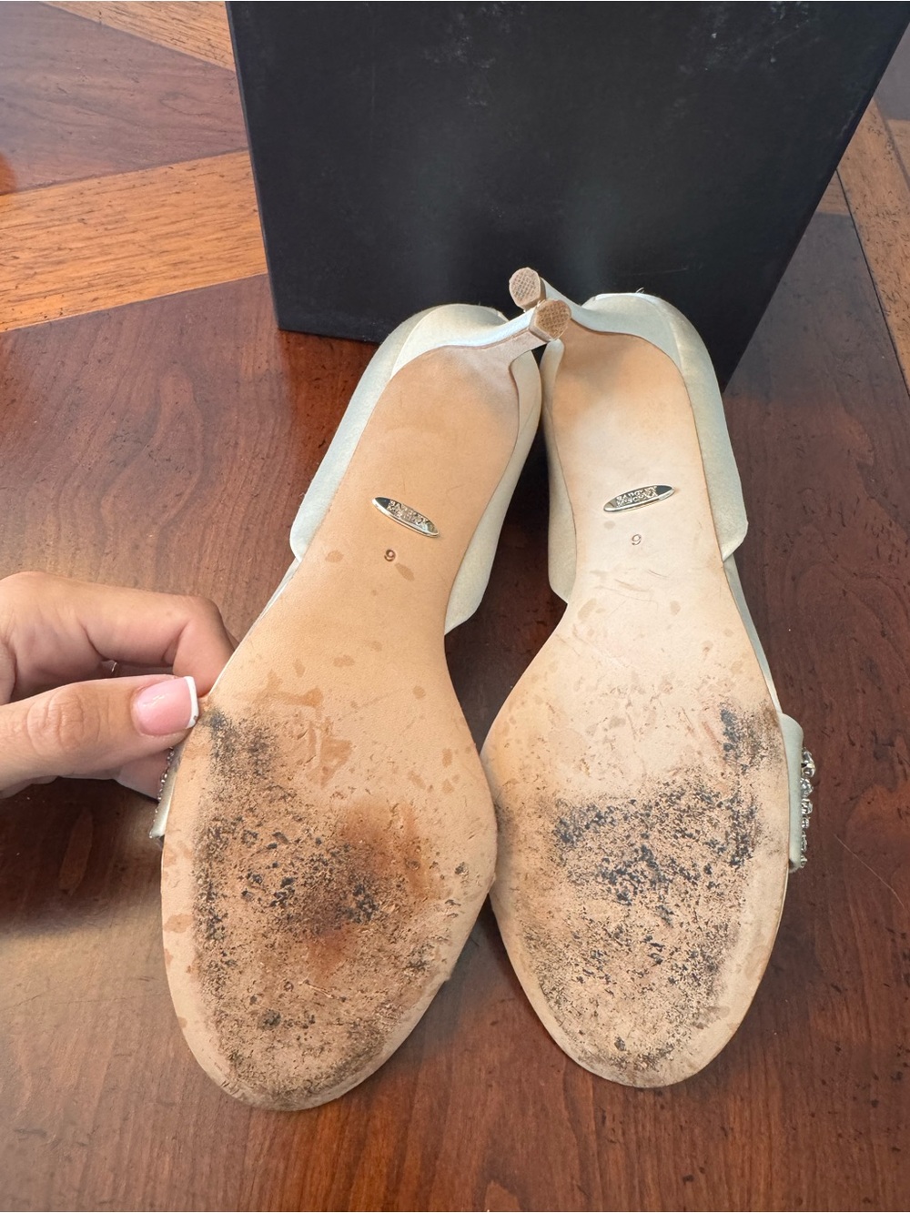 Badgley Mischka Women's IvyEmbellished Open-Toe Heels -size 9 in Ivory - Picture 5 of 6